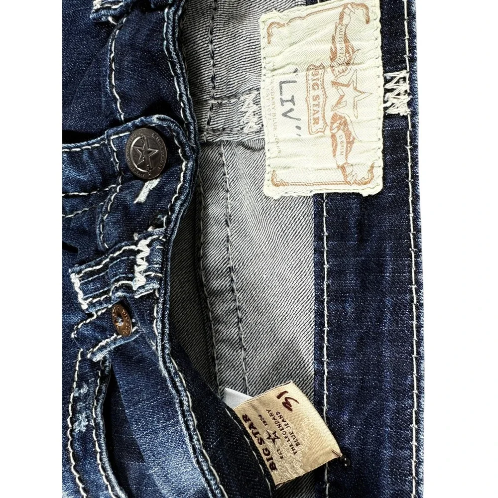 Big Star Liv Capri Jeans Womens 31 Dark Wash Indigo Midrise Faded Workwear Denim